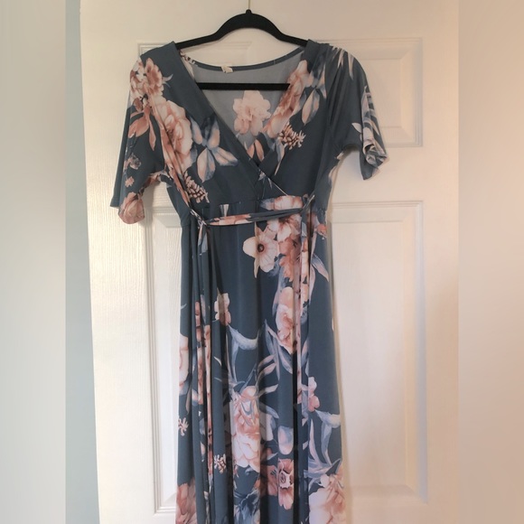 Pink blush blue coral high low maternity dress - Picture 7 of 7